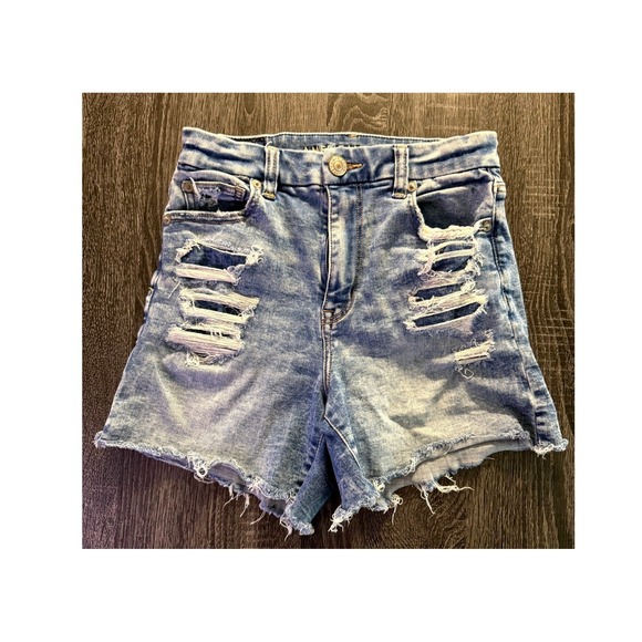 American Eagle Outfitters Pants - American Eagle Dark Wash Distressed Denim Shorts High Rise Cutoff Women 0 Y2K